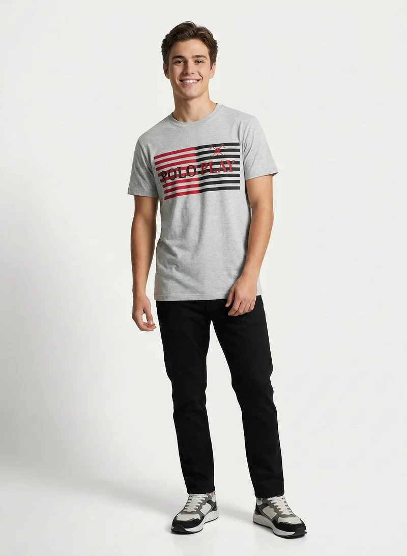 لعب البولو تيشيرت رجالي مطبوع - رمادي